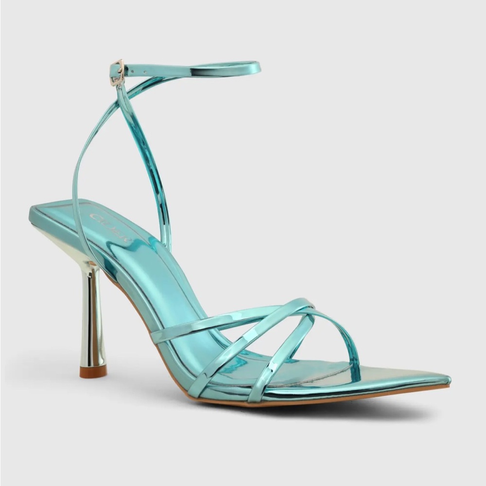 Blue Metallic Heels - Cider Ankle strap open toe stiletto heels